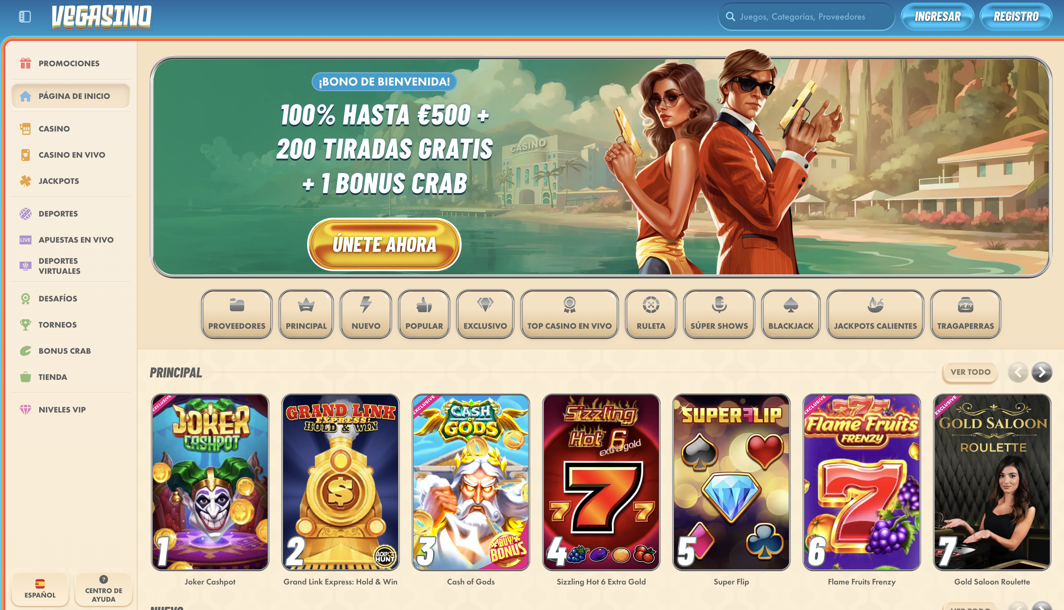 Capture d'écran Vegasino